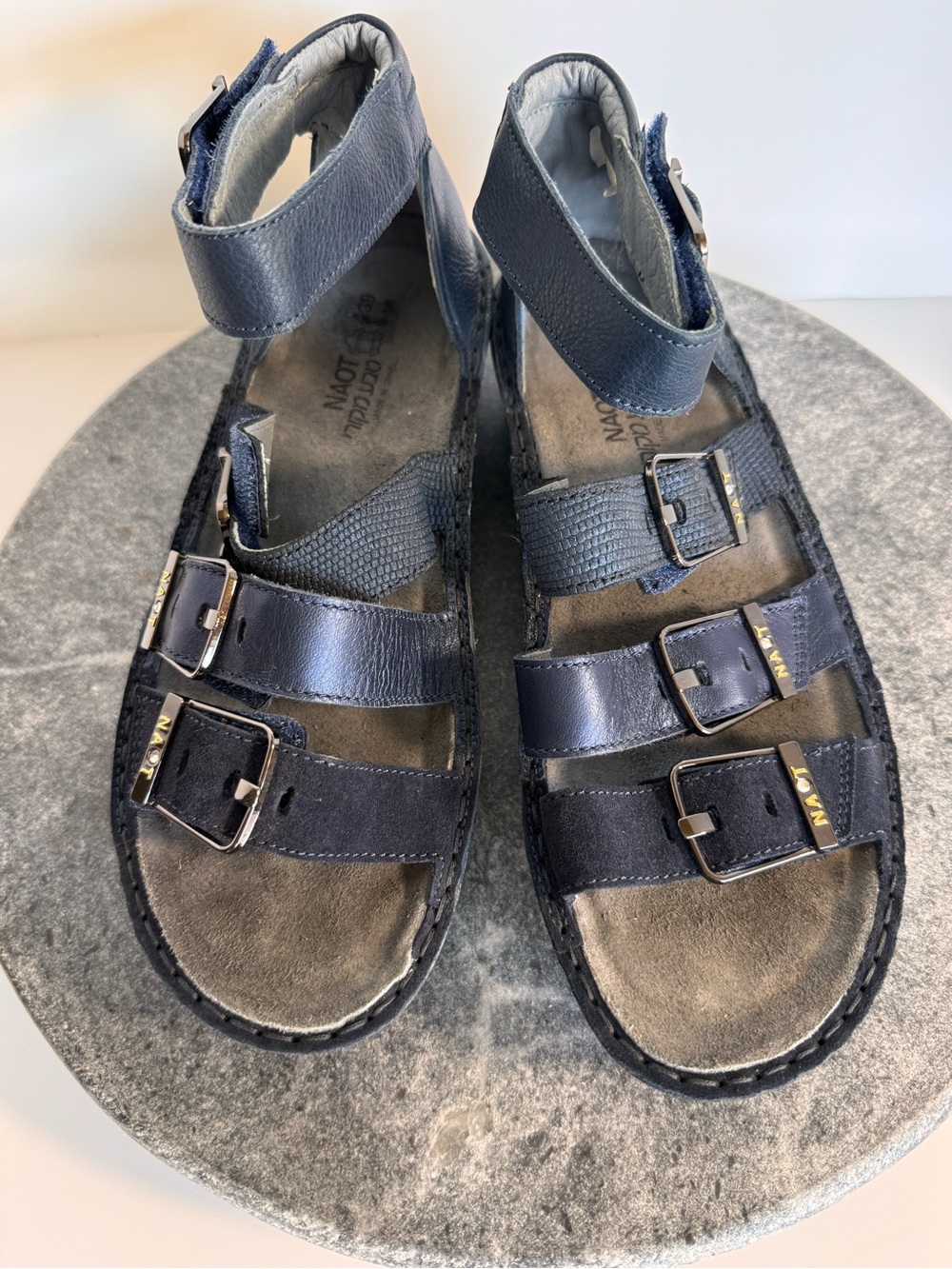 Naot Begonia Leather Ankle Strap Sandals Shoes Black Blue 39 - Picture 4 of 13